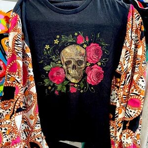 Skull And Roses Upcycled Tshirt